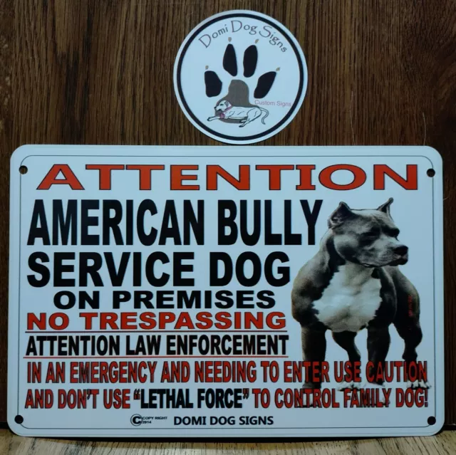 Metal Warning American Bully Service Dog sign For FENCE ,Beware Of Dog 8"x12"