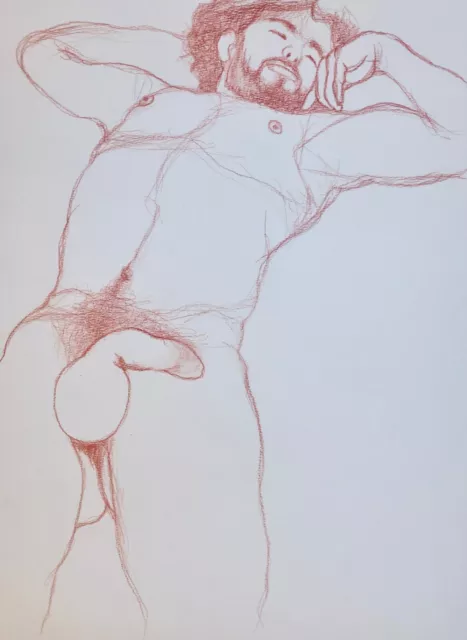 Dessin tableau sanguine homme nu painting nude gay art man drawing