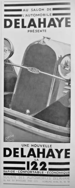 Publicité De Presse 1932 Au Salon De L'automobile La Nouvelle Delahaye 122