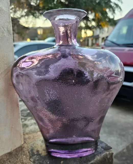 Purple Amethyst Recycled Art Glass Vase Spain Large Bottle 11” amphora Textured
