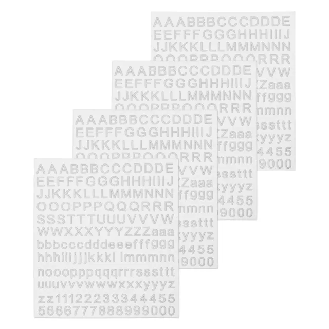 4 Blätter Alphabet Buchstaben Nummer Harz Aufkleber 3D A bis Z 1 bis 9 Silber
