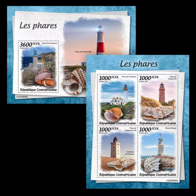 Lighthouses and Shells MNH Stamps 2022 Central African Republic M/S + S/S