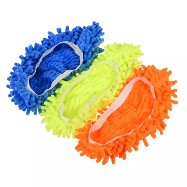 6pcs Cleaning Shoes Cover Chenille Microfiber Mop Slippers Green Blue Orange