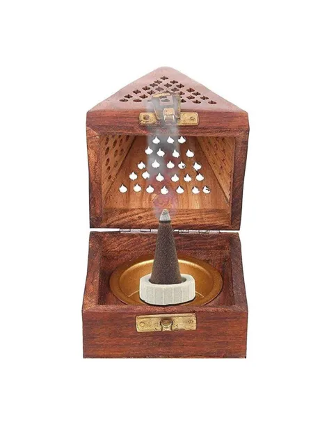 Handmade Rosewood Wooden Incense Sticks Pyramid Box Fragrance Stand Holder Brown