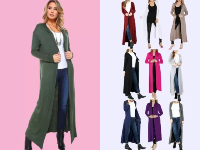 Womans Long Full Sleeve Maxi Long Length Boyfriend Cardigan Collared Top Floaty