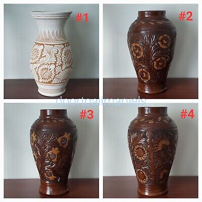 KOROND Decorative Large Vase Hand Carved Ceramic Signed VTG Romanian Rustic 16"