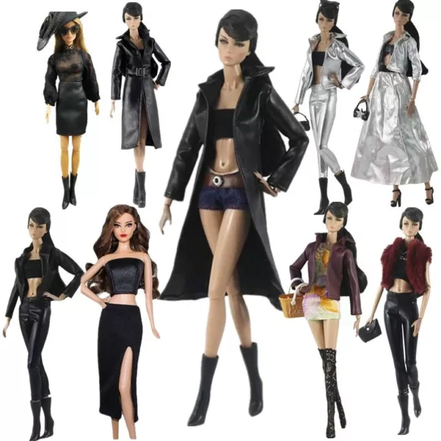 Leather Style 1/6 BJD Doll Clothes For 11.5" Doll Outfit Jacket Coat Pants Skirt