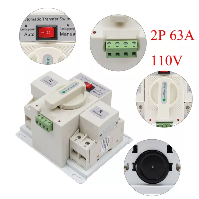 110V Automatic Transfer Switch Dual Power Generator Changeover Switch 2P/63A