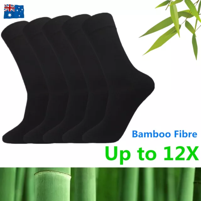 Mens Bamboo Fibre Socks Odor Sweat Resistant Black Natural Comfort Work Socks AU