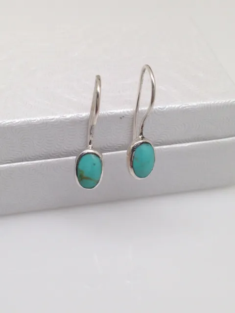 925 Sterling Silver Oval Turquoise Dangle Earrings Tiny Dainty Turquoise 7.5mm