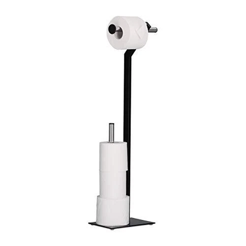 Set WC ONA Autoportante – Porta Rotolo E Scopino In Metallo Nero, Base In Vetro, 70 Cm