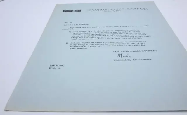 FOSTORIA GLASS 1966 Letter to Salesmen Advertising Training Materials #24
