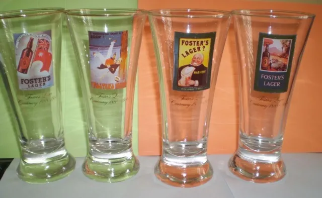 4 Vintage pub glasses issued 1988  -  Fosters