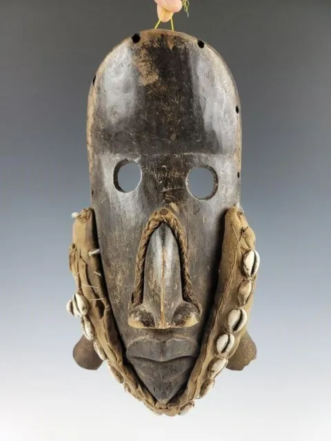 Vintage Ethnic 19thc. African Dan Mask Hand Carved Wood Cowrie Shells Ceremonial