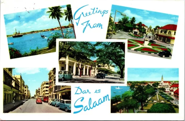 Greetings From Dar Salaam Multi View Old Car Wob Note Air Mail Stamp Postcard