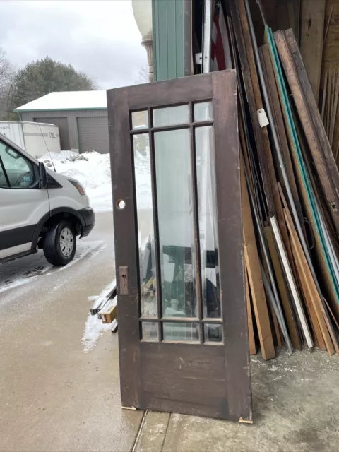 AEN676 antique Beveled Glass nine light entrance door pine 31.75 x 79 X 1 3/4”