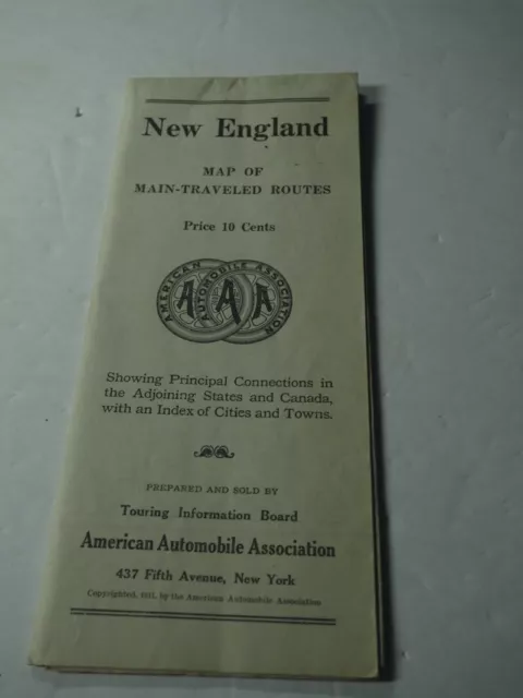 Earliest AAA Road Map New England 1911