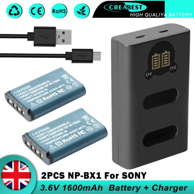 2× NP-BX1 Battery & Dual Charger For Sony Cyber-shot DSC-RX100 HX300 HDR-AS20