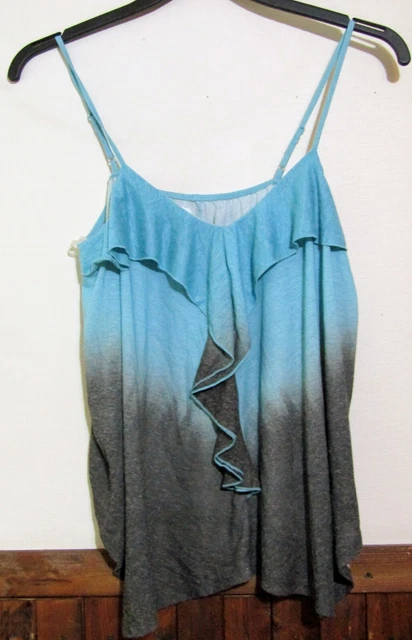 Route 66 Womans Xl Dress/Casual Tank Top Dip Dye Blue Radiance Ruffle Front Nwt