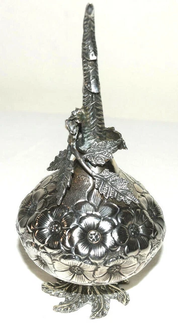 900 Silver(Almost Sterling) Floral/Leaves Perfume Holder Continental/Middle East