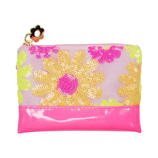 Pink Poppy Coin Purse -Sequin Daisy -Lilac