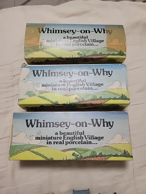 WHIMSEY-ON-WHY  SET 1, 2,3 Porcelain Village. One item chipped. See Photo