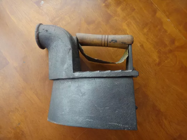 Vintage Sad Iron / Coal Iron With Chimney & Heat Shield