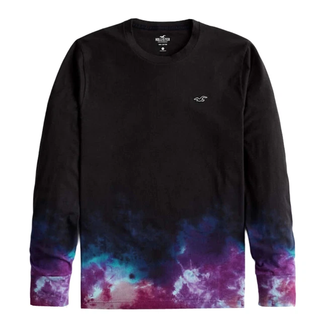 NEW BNWT HOLLISTER Men's Scrunch Dye Crewneck Long sleeve T-shirt Black Tie  Dye £18.00 - PicClick UK