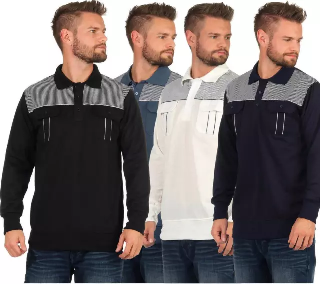 Herren Polo Shirt Langarm Baumwolle Longsleeve mit Brusttaschen, M L XL 2XL 3XL