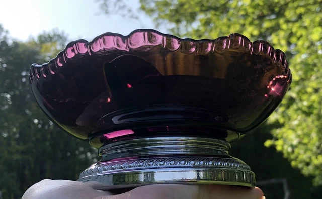 Krome Kraft Farber Bros Purple Amethyst Divided Dish Chrome Base Krome Kraft Farber Bros Purple Amethyst Divided Dish Chrome Base