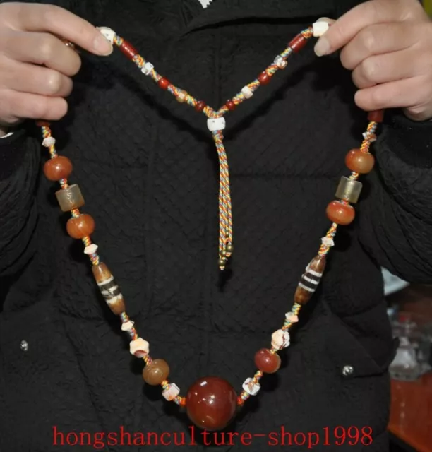 4" old Chinese Natural Agate Onyx carved exorcism fengshui amulet pendant