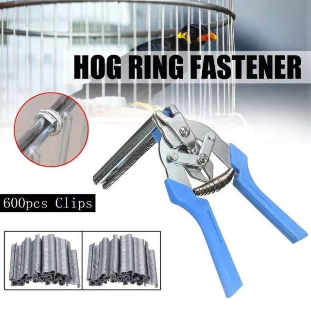 Hog Ring Pliers + 600 M-Rings Poultry Bird Cage Fasten Pliers Repair Tool Kit US