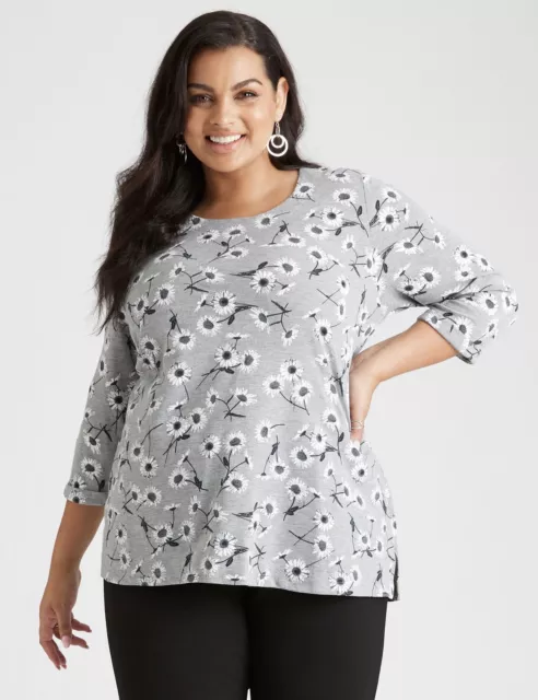 AU XL BeMe - Plus Size - Womens Tops -  3/4 Sleeve Foil Print Top
