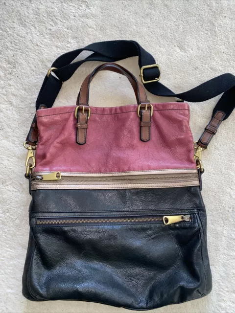 FOSSIL Explorer Leather  Foldover  Shoulder Bag Multi Coloured  large