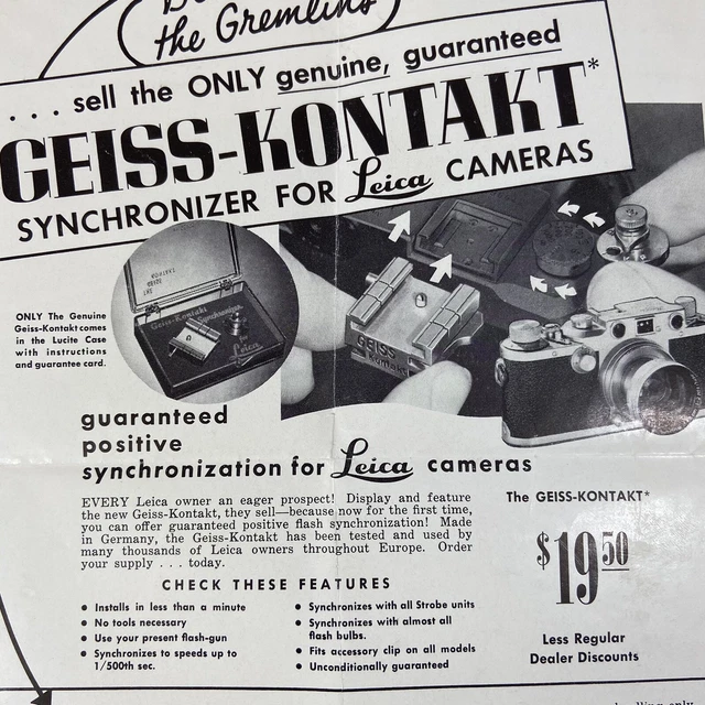 Sincronizador de contacto Geiss dial de contacto Leica Gremlins póster anuncio