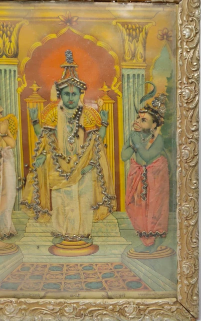 VINTAGE RAVI VARMA God Vishnu Hanuman Garuda Beautiful Lithograph Frame ...