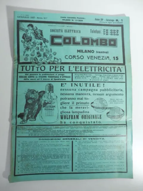 Societa' elettrica Colombo, Milano. Tutto per l'elettricita', telefoni, fanali