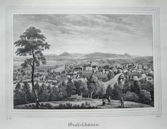 Großschönau  alte Sachsen Lithographie aus Saxonia 1835-1841