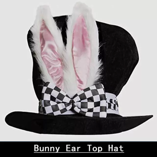 White Rabbit Cute Bunny Dress Up Bunny Ear Top Hat for Mad Hatter Costume73