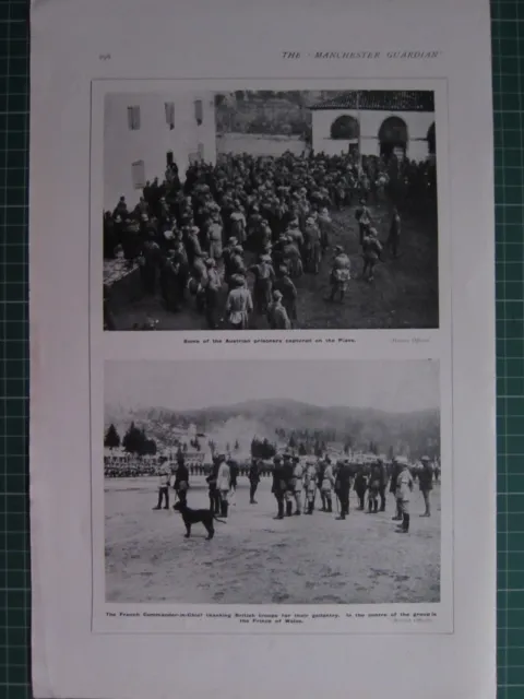 1918 Wwi Ww1 Print Austrian Prisoners Captured Piave ~ British Troops Gallantry