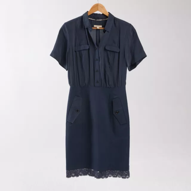 Burberry Brit Dark Blue Short Sleeve Long Silk Dress Size 44 ITA / 10 USA