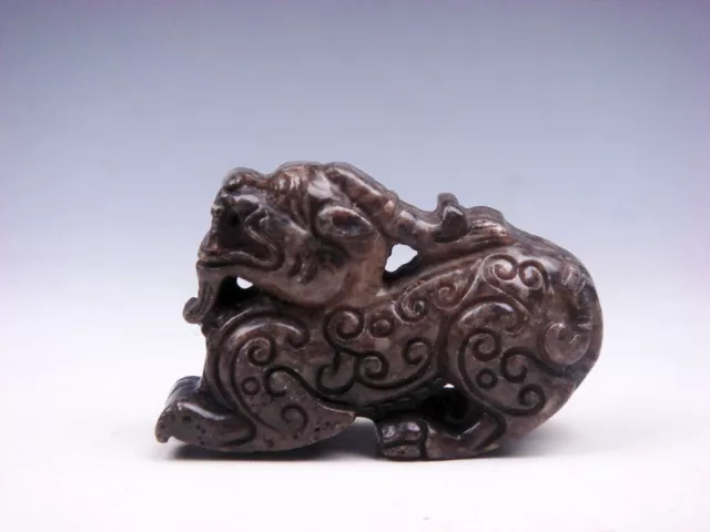 Old Nephrite Jade Stone Carved Sculpture Dragon Offspring Monster Pi-Xiu #101921