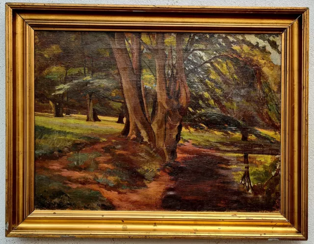 Wunderschönes antikes Ölgemälde Kunstwerk Malerei Oil Painting Wald signiert