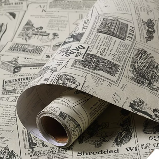 10M Vintage Newspaper Contact Paper Self Adhesive Livingroom DIY Wall Sticker AU