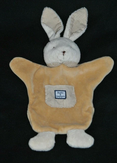 DOUDOU ET COMPAGNIE Marionnette Lapin Beige Poche à Carreaux Blanc TBE