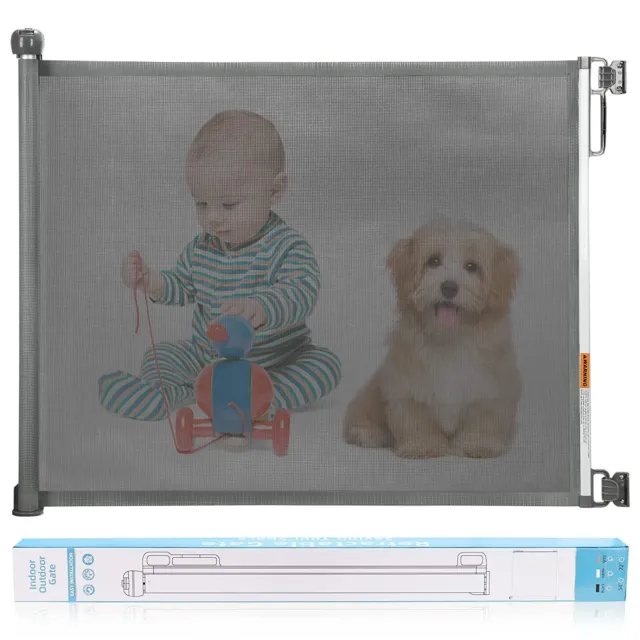 Puerta retráctil para bebé/perro Babepai -34"" de alto - 54"" puerta de seguridad ancha" - gris