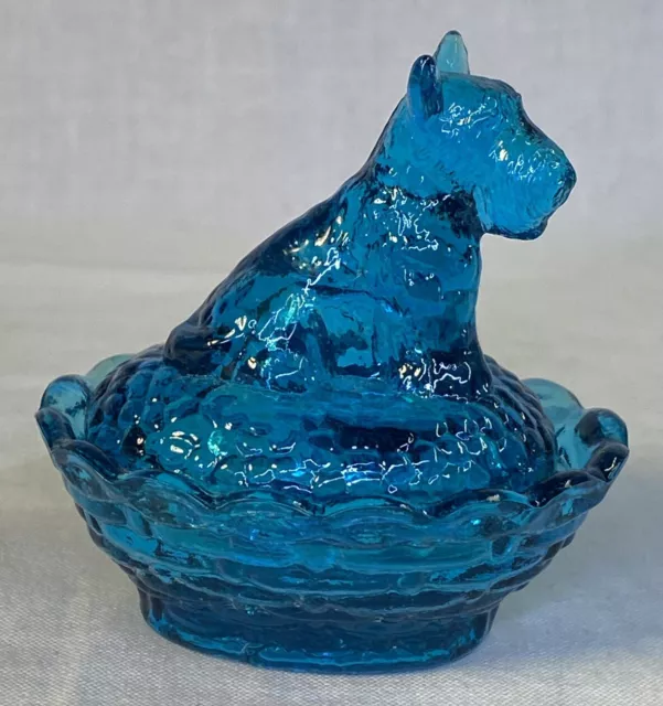 Boyd Art Glass Covered Scottie Dog Salt Blue Flame   # 6 Made 8-19-2003