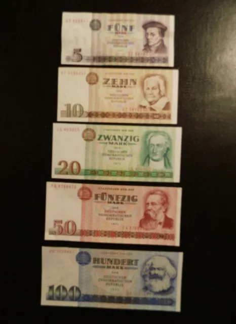 5,- bis 100,- Mark der DDR original alte Geld Scheine sehr guter Erhalt k Münze