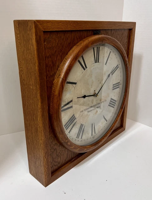 Antique Standard Electric Time Co Wood incased Clock Hinged Glass Converted qrtz