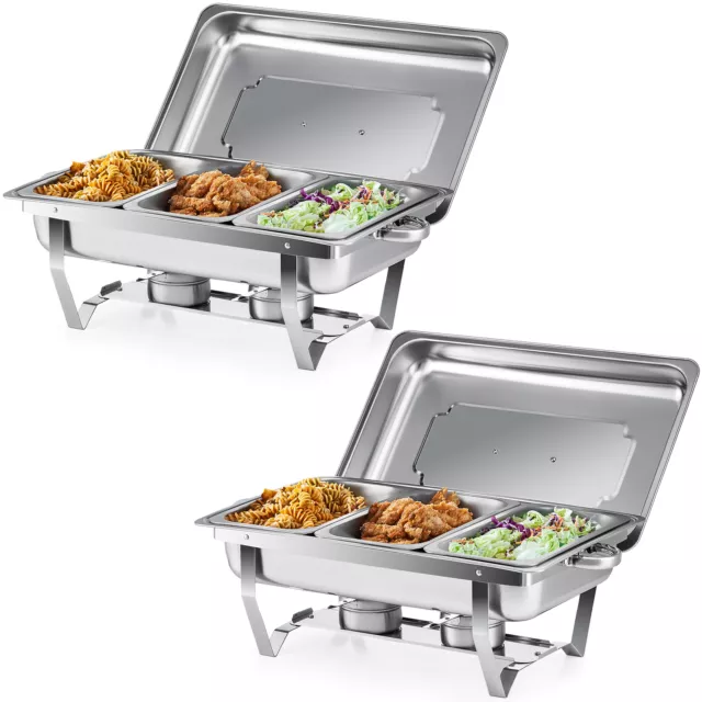 9 Liter Chafing Dish Buffet Set 2 Pack Stainless Steel Food Warmers 1/3 Pans
